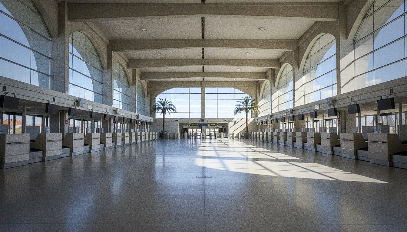 Abflughalle mit Check-in-Schaltern am Flughafen Porto